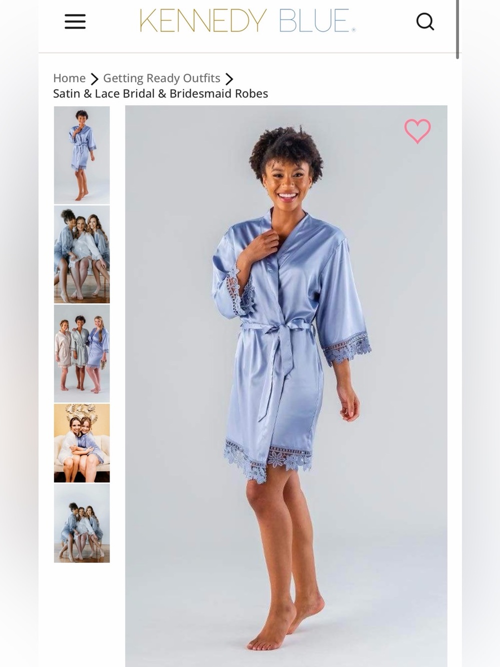 Dusty Blue Satin & Lace Bridesmaid Robe - Women's Intimates & Sleepwear